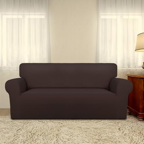Super Stretch Sofa Slipcover (Medium-XL Oversized Loveseat / Chocolate)