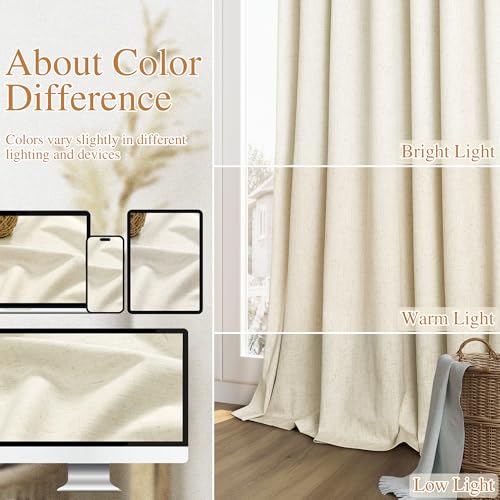 100% Blackout Curtains 96 Inch Length 2 Panels Set for Living Room Bedroom Back Tab Thermal Insulated Black Out Linen Drapes Room Darkening Window Curtains 96 Inches Long (Warm Beige / 52"W x 96"L (Pack of 2))