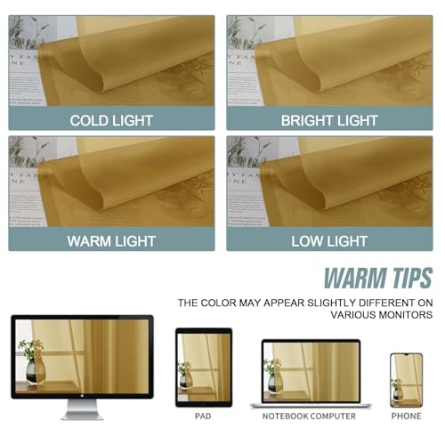 Gold Sheer Curtains for Window 72 inches Long 2 Panels Set (42"W x 72"L (Pack of 2) / Gold)