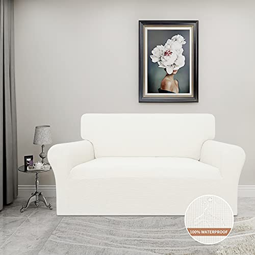 100% Waterproof Loveseat Couch Cover Stretch Jacquard Sofa Cover (Cream / Loveseat)