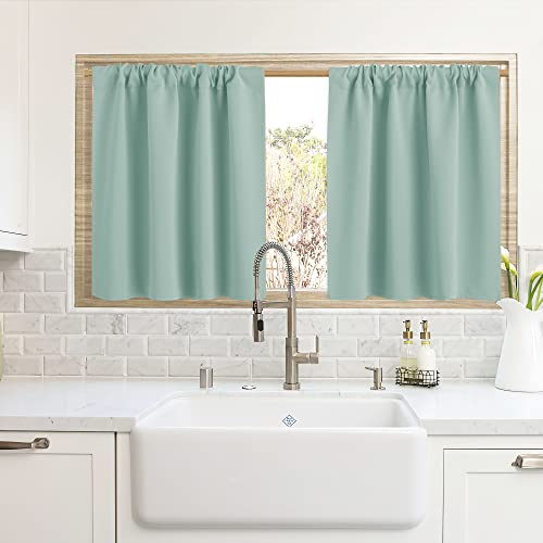 Cafe Blackout Curtains 24 inch Length for RV Camper Kitchen Window (Aqua / 42"W x 24"L (Pack of 2))