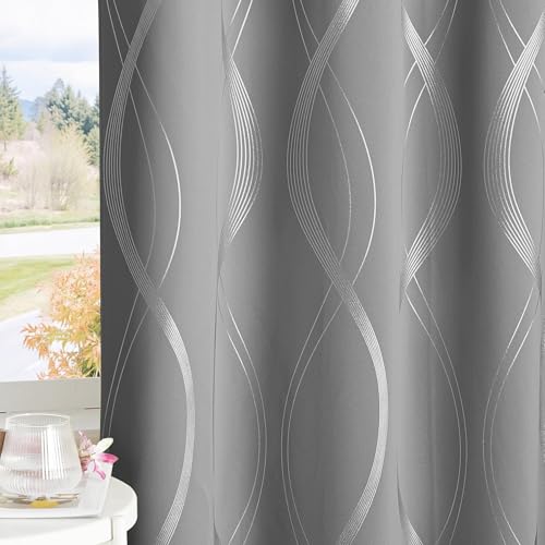 100% Blackout Print Curtains 84 inch Long (100% Blackout - Silver Grey / 52"W x 84"L (Pack of 2))