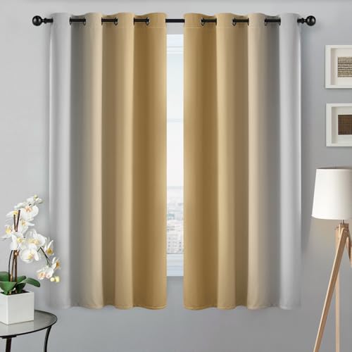 Ombre Beige to Grey White Curtains for Living Room 52Wx63L (52"W x 63"L (Pack of 2) / Beige)