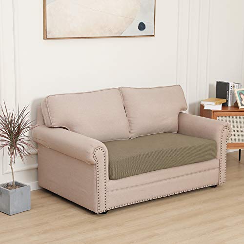 Stretch 1 Piece Loveseat Couch Cushion Cover for Sofa (Medium / Tan)
