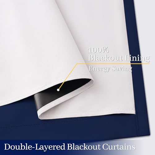 Navy Blue 100% Blackout Curtains 63 Inches Long 50" Wide (50"W x 63"L (Pack of 2) / Navy Blue With White Backing)