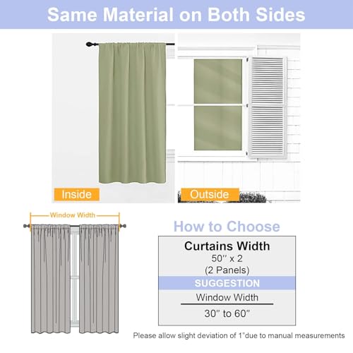 Sage Green Blackout Curtains for Bedroom 102 Inches Long 2 Panels (Sage Green / 50"W x 102"L (Pack of 2))