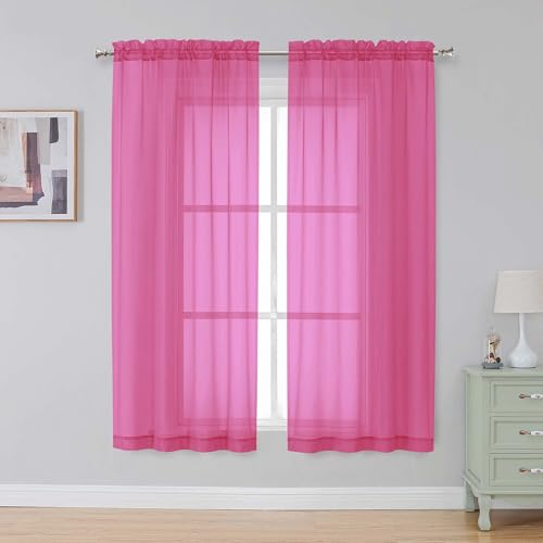 Hot Pink Sheer Curtains 63 Inch Length 2 Panels (Hot Pink / 42"W x 63"L (Pack of 2))