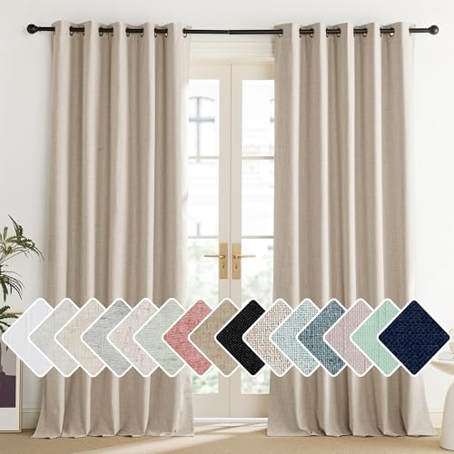 Cream 100% Blackout Linen Curtains 90 inch Long Burg for Living Room (62"W x 90"L (Pack of 2) / Cream)