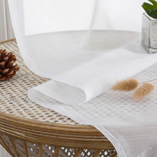 White Sheer Curtains 108 Inch Length 2 Panels Set (White / 42"W x 108"L (Pack of 2))