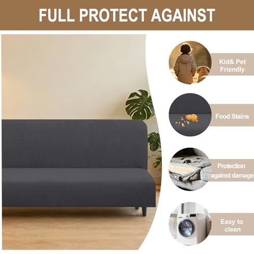 Stretch Futon Cover Armless Bed Slipcover (Dark Grey / Futon)