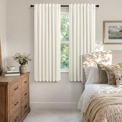 Room Darkening Curtains 72 Inch Length 2 Panel Burg for 70 Inch Size Not Cover Heat Vent Linen Blackout Insulated Thermal Curtain for Winter Cold Weather Neutral Black Out Drape for Bedroom 6FT Long (Natural / 52"W x 72"L (Pack of 2))