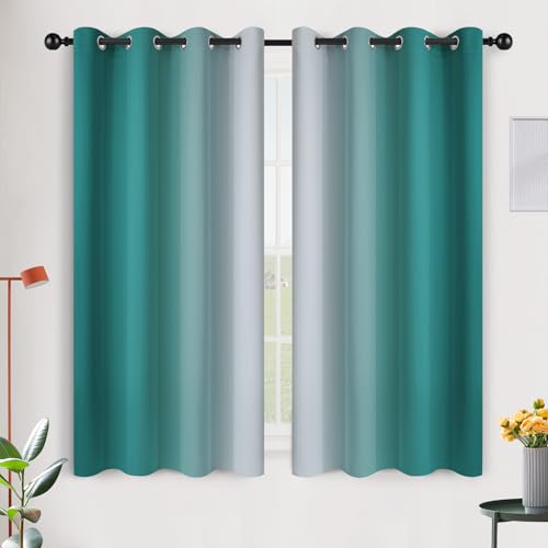 Ombre Teal to Grey White Curtains for Living Room 52Wx54L (52"W x 54"L (Pack of 2) / Teal)