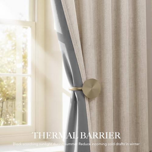 100% Blackout Linen Textured Curtains 96 Inch Long for Dining Room (Warm Sand / 52"W x 96"L (Pack of 2))