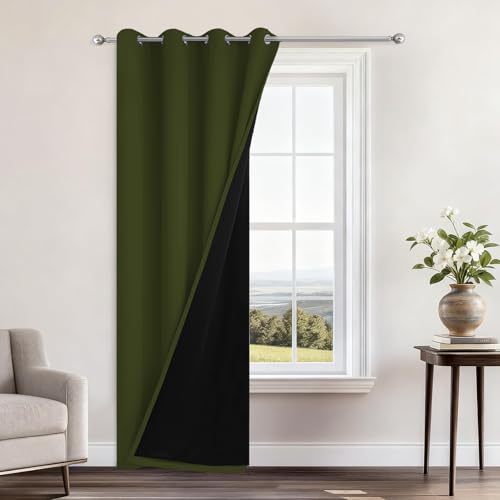 Olive Green 100% Blackout Curtains 96 Inches Long 52" Wide 1 Panel (52"W x 96"L (Pack of 1) / Olive Green)