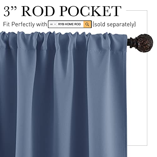 Large Blackout Curtains for Bedroom Living Room 84 inches Long (Stone Blue / 70"W x 84"L (Pack of 2))