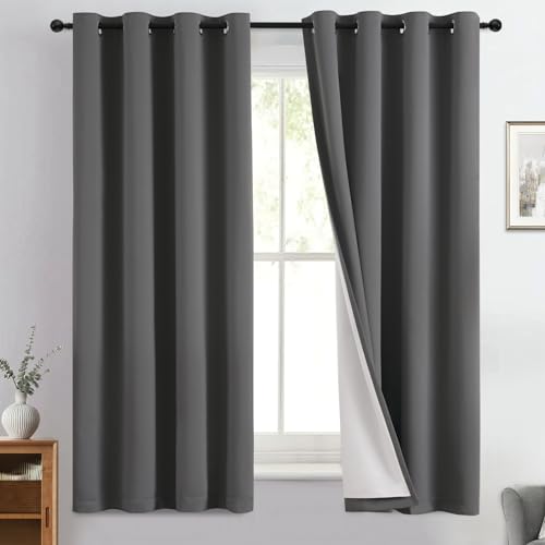 Charcoal Grey 100% Blackout Curtains 63 Inches Long 50" Wide 2 Panel (50"W x 63"L (Pack of 2) / Charcoal Grey With White Backing)