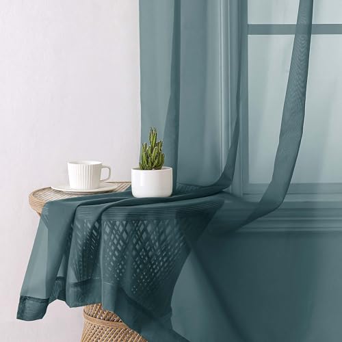 Dusty Blue Sheer Curtains 84 Inches Long 2 Panels Set (40"W x 84"L (Pack of 2) / Dusty Blue)