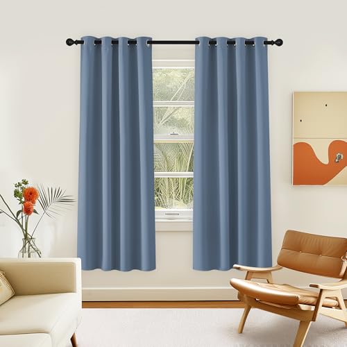 Room Darkening Curtain for Living Room (Stone Blue / 46"W x 72"L (Pack of 1))