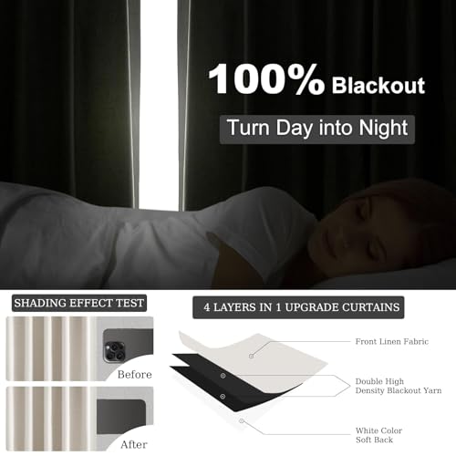 Cream Linen Blackout Curtains 84 Inch Long for Bedroom Living Room (Birch / 52"W x 84"L (Pack of 2))