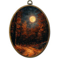 Dark Moody Fall Full Moon Forest Landscape Oval Wall Art Decor Framed (Color01)