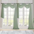 Sage Green Sheer Scarf Valances for Windows 216 Inch Extra Long (Sage Green / 42"W x 216"L (Pack of 2))