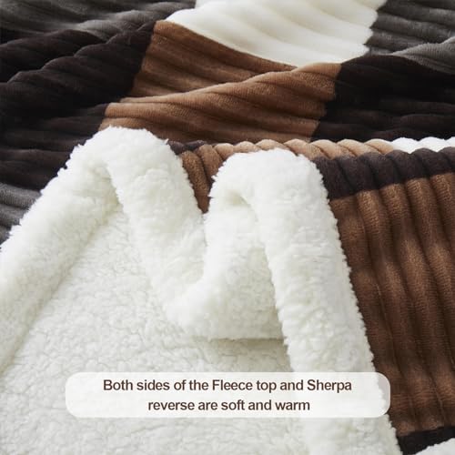 Sherpa Blanket Twin Plaid Thick Bed Blanket (Brown-check / 60"*80")