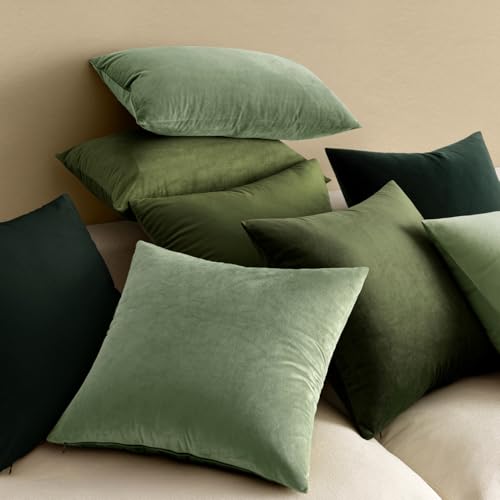 Velvet Christmas Throw Pillow Covers 14x14 Inch Pack of 2 Army Green (14" x 14" (Pack of 2) / Army Green)
