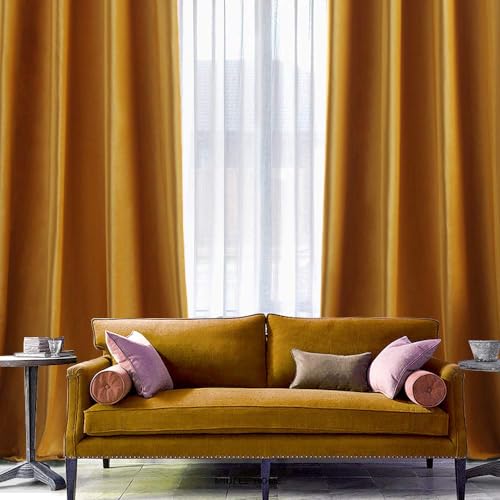 Velvet Curtains Mustard Yellow 52 x 84 Inch Length Set of 2 (Mustard Yellow / 52"W x 84"L (Pack of 2))