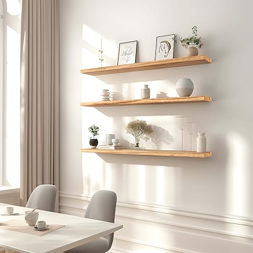 36 Inch Floating Shelves for Wall Rustic Light Wood Wall Shelves for Bedroom Set of 4 (36 inch / Rustic Light)