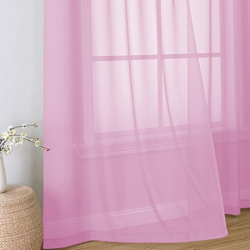 Pink Sheer Curtains 63 Inch Length 2 Panels (Pink / 42"W x 63"L (Pack of 2))