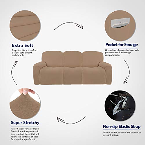 Super Stretch 3 Seats Recliner Sofa Couch Cover with Pocket (Large Recliner Sofa / Camel)