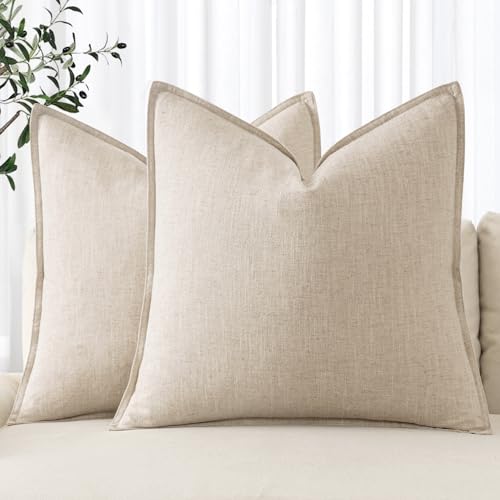 Decorative Linen Pillow Covers 20x20 Inch Natural Beige (Natural Beige / 20" x 20" (Pack of 2))
