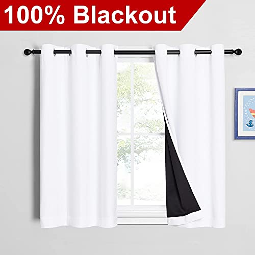 White Blackout Curtains for Kitchen 42" Wide x 45" Long 2 Panels (Pure White / 42"W x 45"L (Pack of 2))