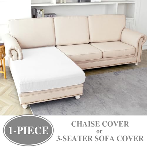 Couch Cushion Cover Chaise Lounge Cover Washable Separate Seat Chaise Couch Cover Stretch Sectional Sofa Slipcover (White / Chaise Cover)