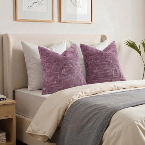 Textured Chenille Throw Pillow Covers 20x20 Set of 2 Purple (Lilac Purple / 20" x 20" (Pack of 2))