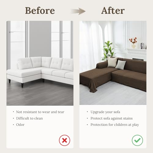 Sectional Couch Covers for Sectional Sofa L Shaped Couch Cover Blanket 2 Pieces Sofa Covers Sectional Couch Cover L Shape Furniture Protector (Chocolate / X-Large)