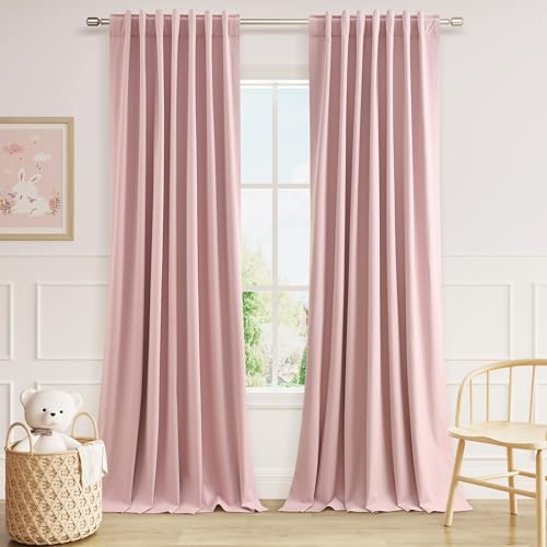 Pink 100% Blackout Linen Curtains 120 Inch 2 Panels Set for Girl's Bedroom (Pink / 52"W x 120"L (Pack of 2))