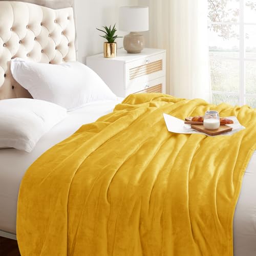 Fleece Blanket Twin Size Honey Yellow Lightweight Super Soft Cozy Fuzzy Bed Blankets Microfiber Factory Shop (Honey Yellow / Twin(60"x80"))