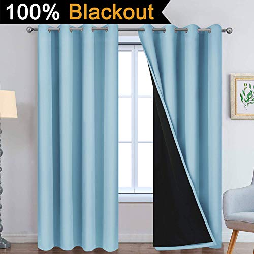 Sky Blue 100% Blackout Curtains 84 Inches Long 52" Wide 2 Panel (52"W x 84"L (Pack of 2) / Sky Blue)