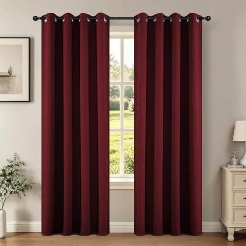 Blackout Curtains for Bedroom 95 Inch Drapes 2 Panels Burgundy (Burgundy Red / 52"W x 95"L (Pack of 2))