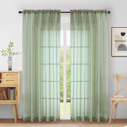 Extra Wide Sage Green Sheer Curtains 90 Inches Long 2 Panels (Sage Green / 59"W x 90"L (Pack of 2))
