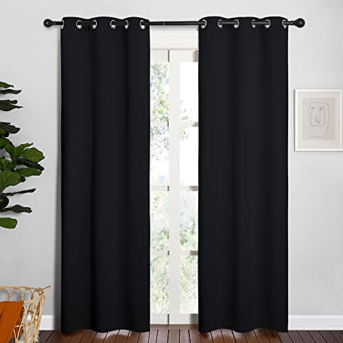 Black Blackout Curtains for Cafe 34" Wide x 84" Long 2 Panels (Black / 34"W x 84"L (Pack of 2))