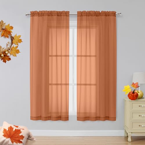 Orange Sheer Curtains 63 inch Length 2 Panels for Bedroom Living Room (Orange / 42"W x 63"L (Pack of 2))