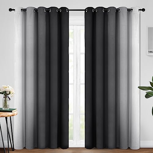 Ombre Curtains Black and Greyish White for Living Room (62"W x 84"L (Pack of 2) / Black)