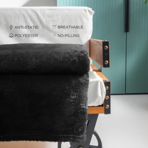 Fuzzy Large Fleece Throw Blanket for Couch (Black / 50x70 IN)