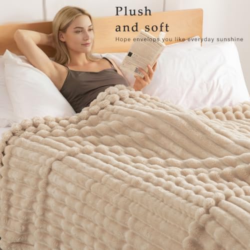 Striped Fleece Throw Blanket for Couch (Beige / Throw ( 50x60 IN ))