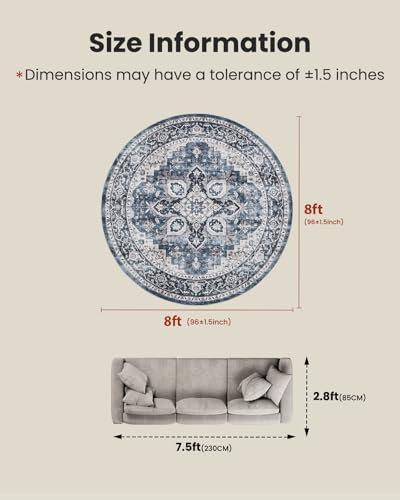 Amada Round 8x8 Washable Area Rug for Dining Room (8' (Round) / Blue)
