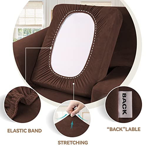 Velvet Stretch 3 Pieces Couch Cover for Sofa Washable (Medium / Chocolate)