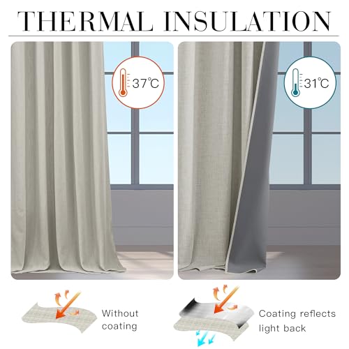 Cream Linen 100% Blackout Curtains for Bedroom 52 Width 120 Long (Cream / 52"W x 120"L (Pack of 2))