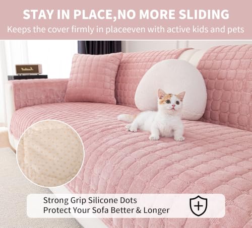 Sectional Velvet Couch Covers for 2 Seats (Pink / 1PC/35.4"x63"/Loveseat & Short "L" Part)